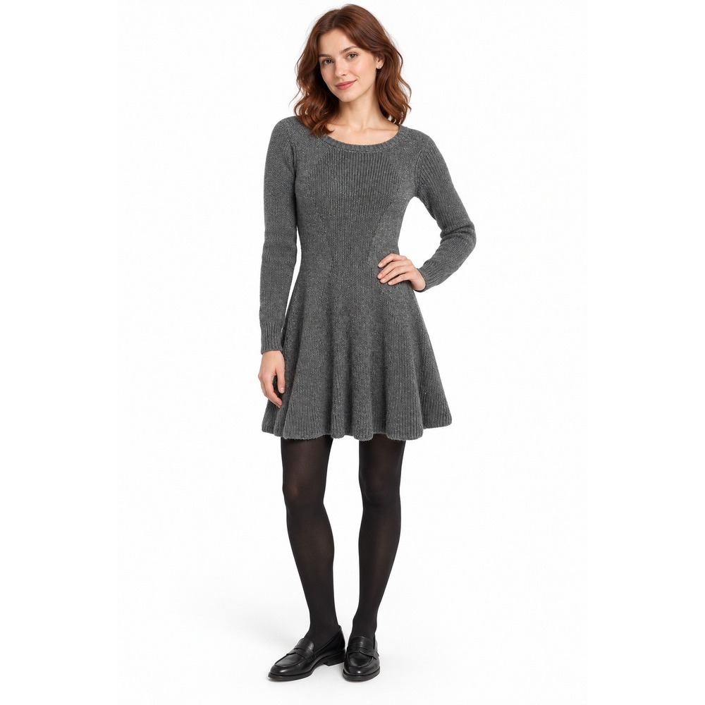 Sweater Dress Womens S Charcoal Gray Fit Flare Zip Back Academia Minimalist